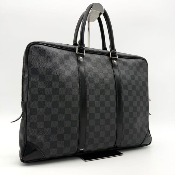 Authentic Louis Vuitton Damier Graphite Porte Document Voyage PM Bag Black Mens - Picture 3 of 16